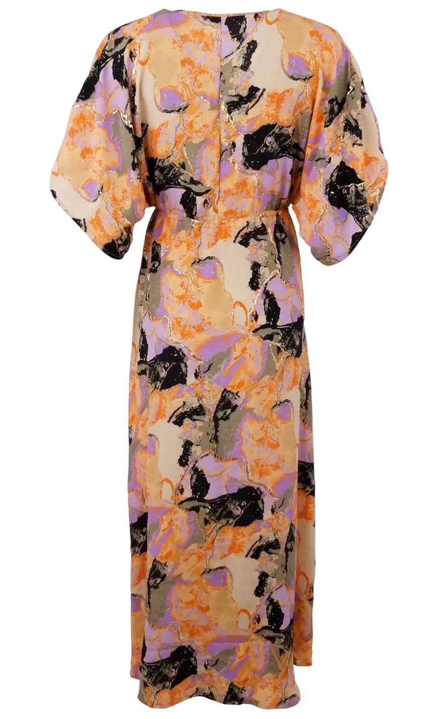 Black Colour Kjole - Luna Long V-Neck - Orange Marble