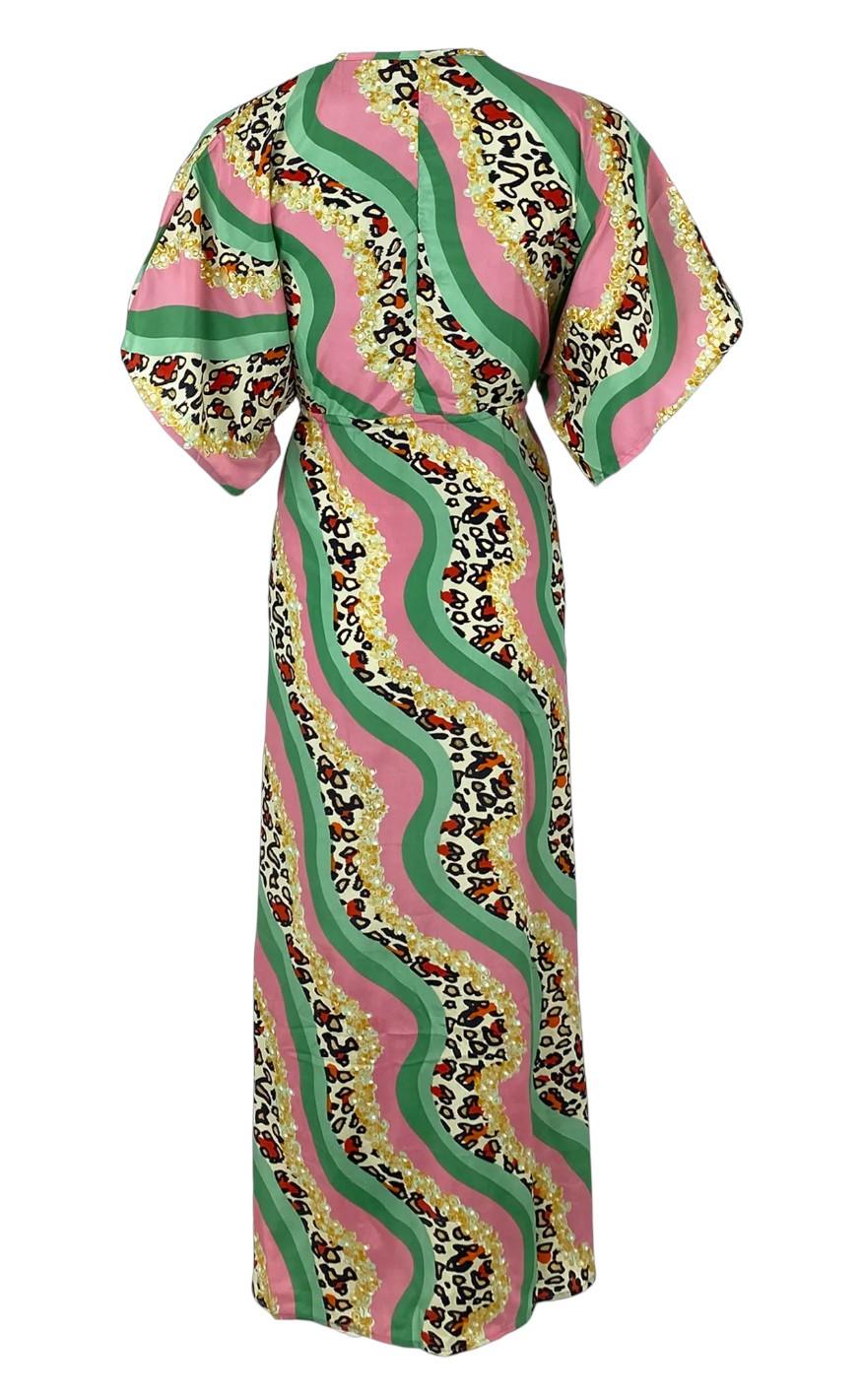 Black Colour Kjole - Luna Long V-Neck - Wavey Green