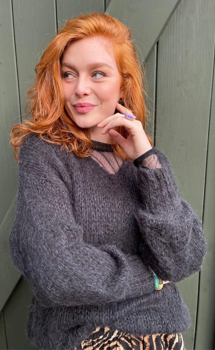 Black Colour Knitted Jumper - Simona - Black