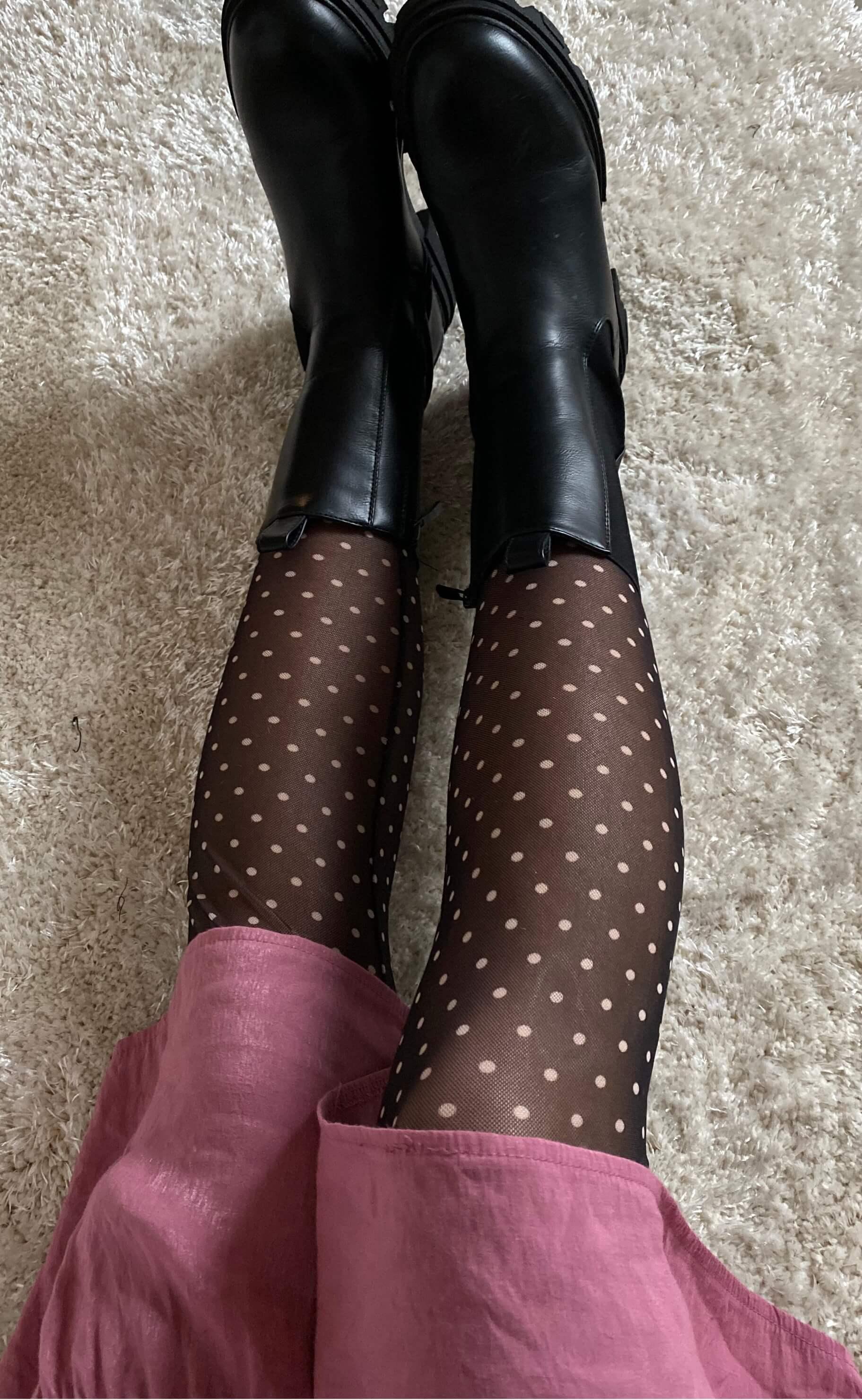 Black Colour Leggings - Annie Mesh - Black Dot