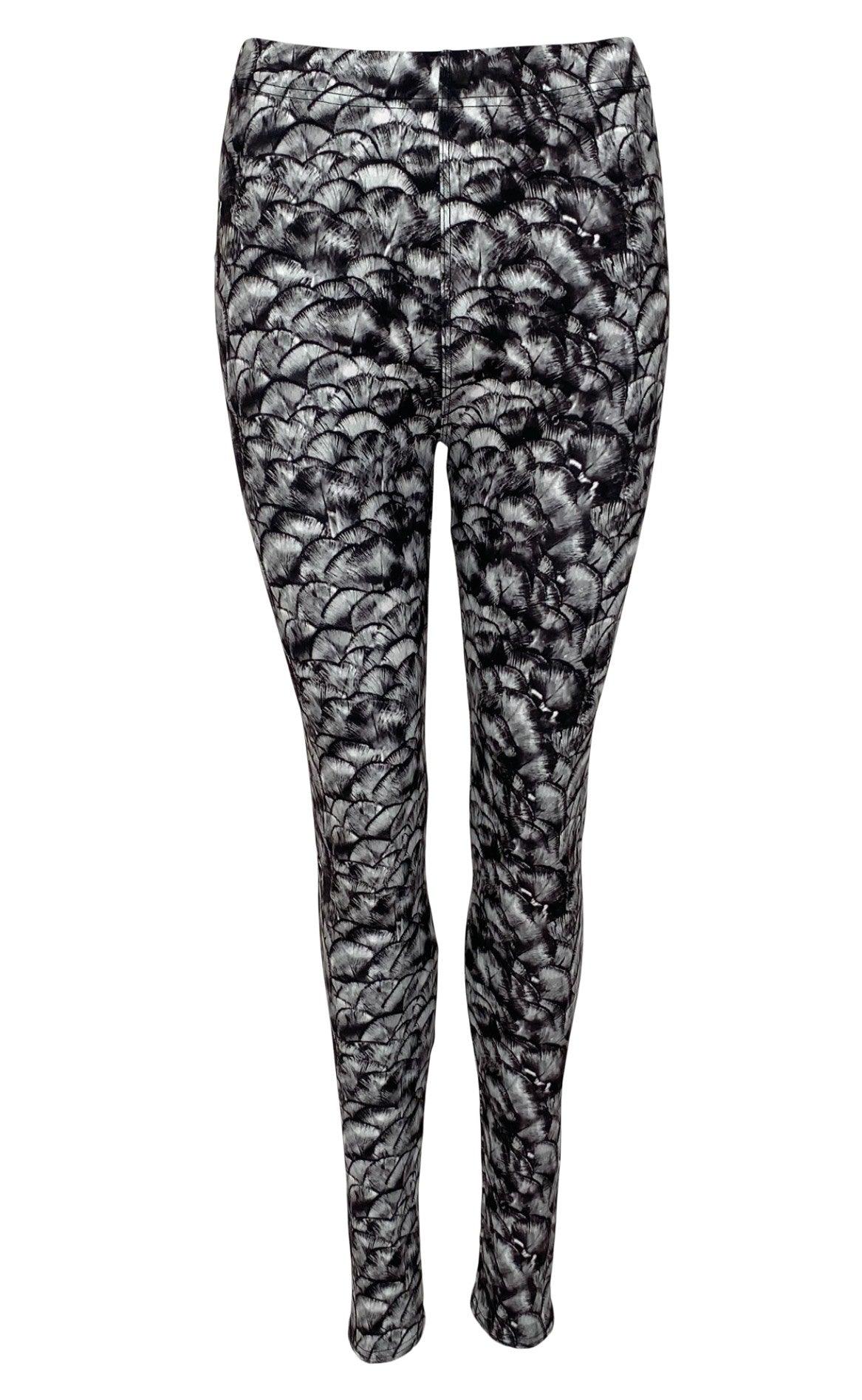 Black Colour Leggings - Robyn Printed - Grey Fan