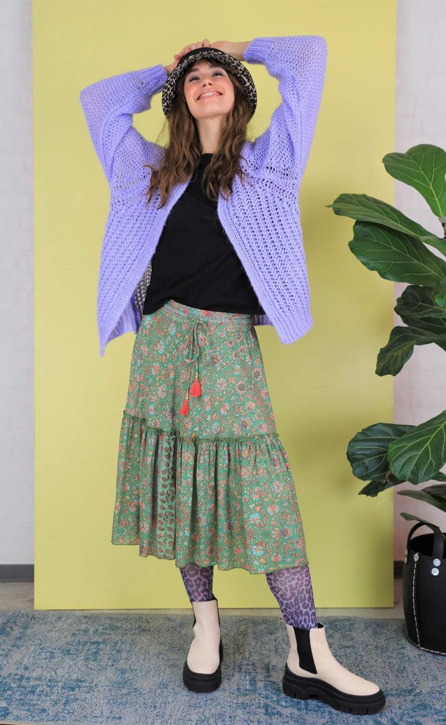 Black Colour Nederdel - Luna Boho Midi - Green Breeze
