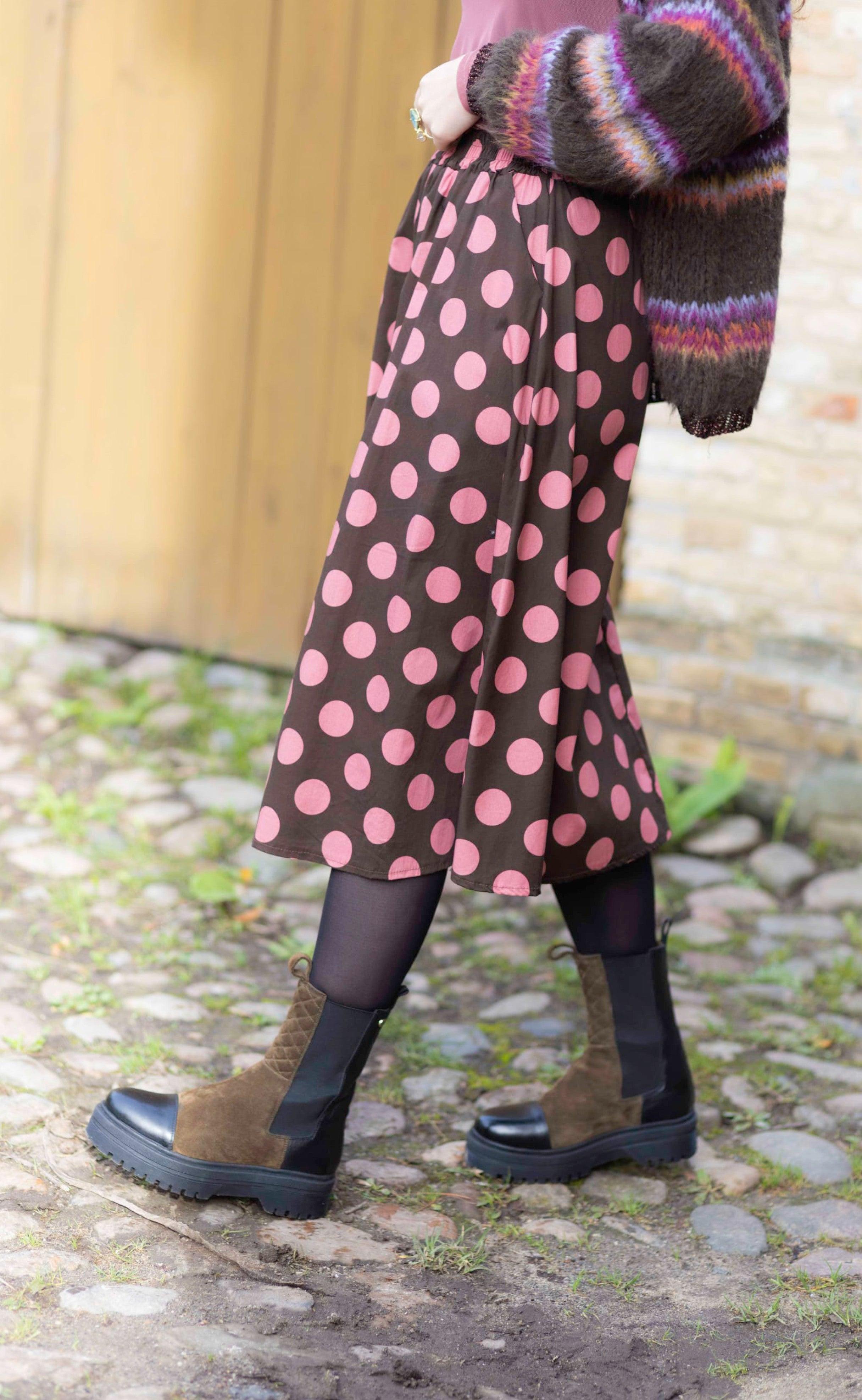 Black Colour Nederdel - Polka Skirt - Coffee/Rose