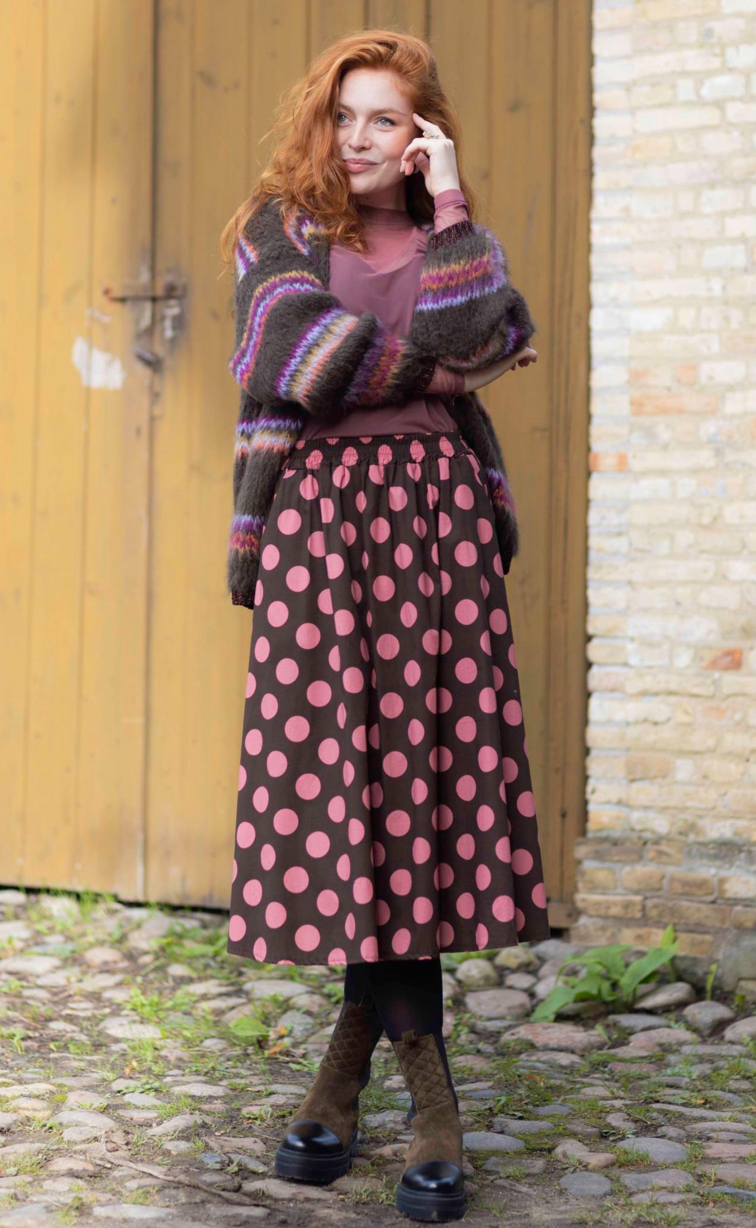 Black Colour Nederdel - Polka Skirt - Coffee/Rose