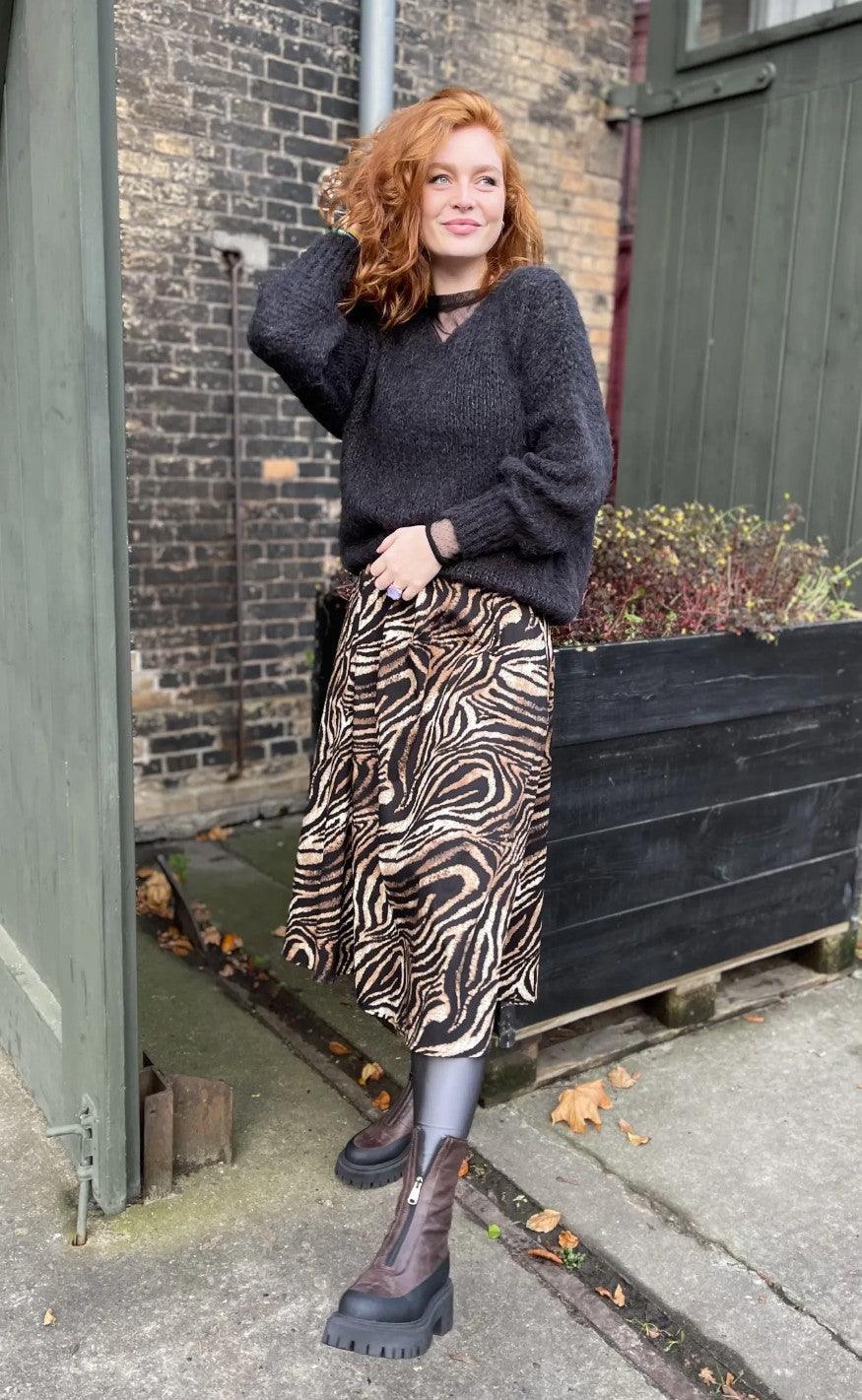 Black Colour Nederdel - Polka - Zebra Brown