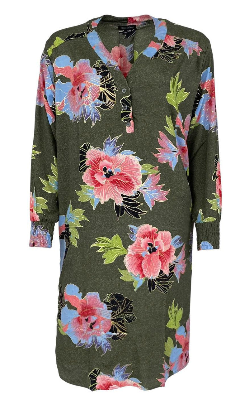 Black Colour Skjortekjole - Luna Kaftan - Floral Army