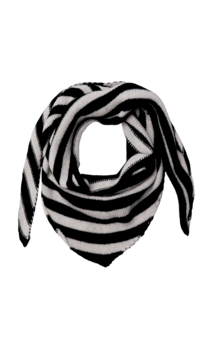 Black Colour Strikket Tørklæde - Triangle Striped - Black White