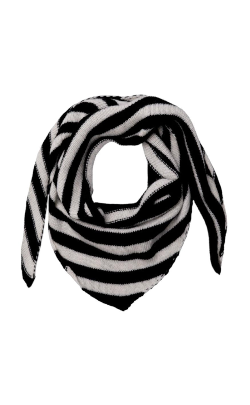 Black Colour Strikket Tørklæde - Triangle Striped - Black White