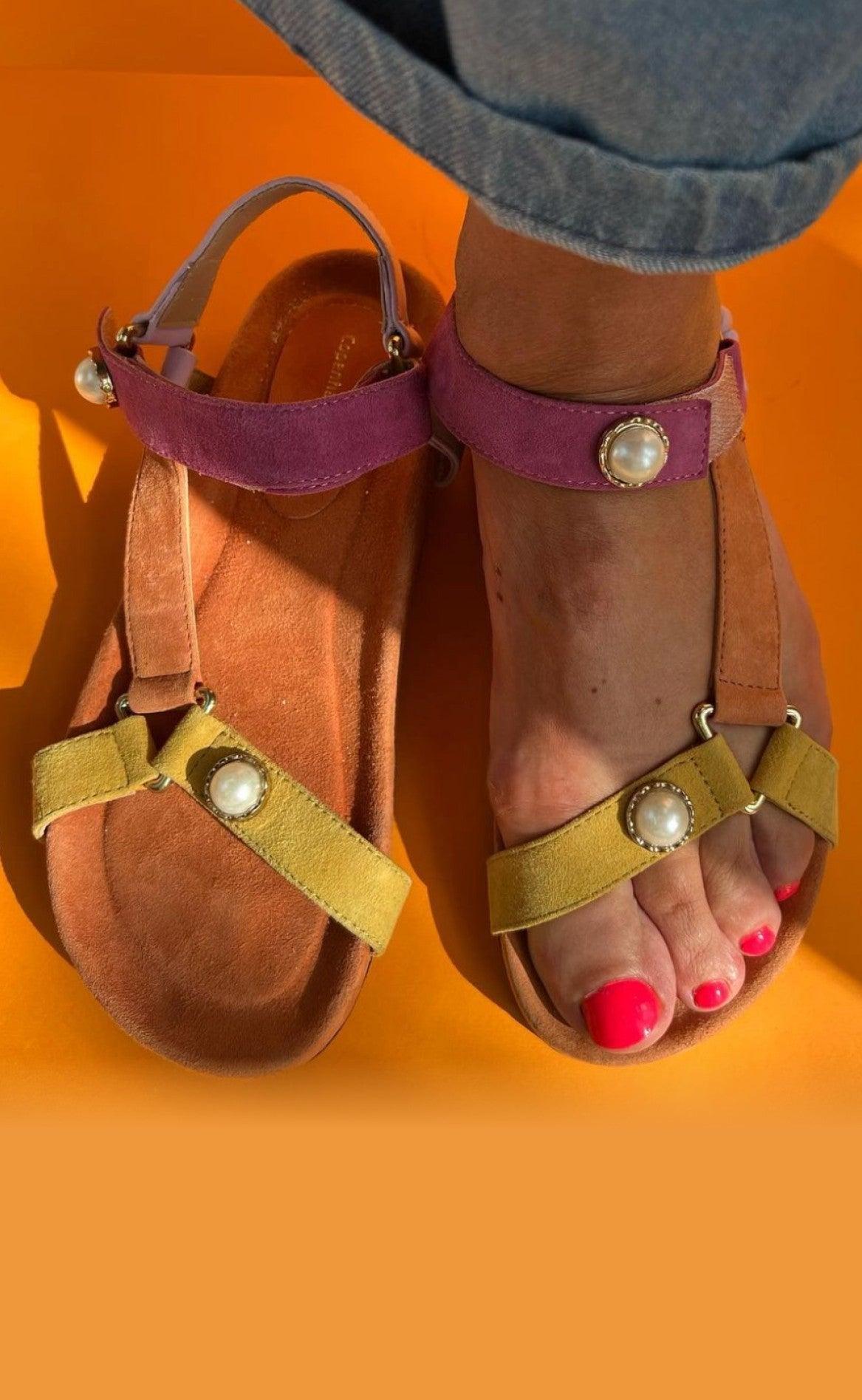Copenhagen Shoes Sandal - Peace With Pearl - Orange Multi