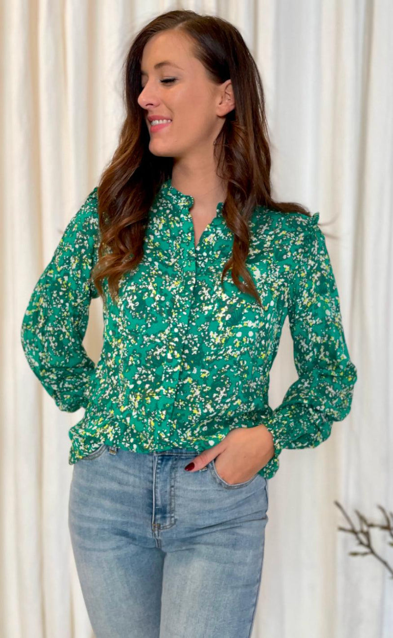 Freequent Bluse - Adney - Pepper Green W. Sharp Green