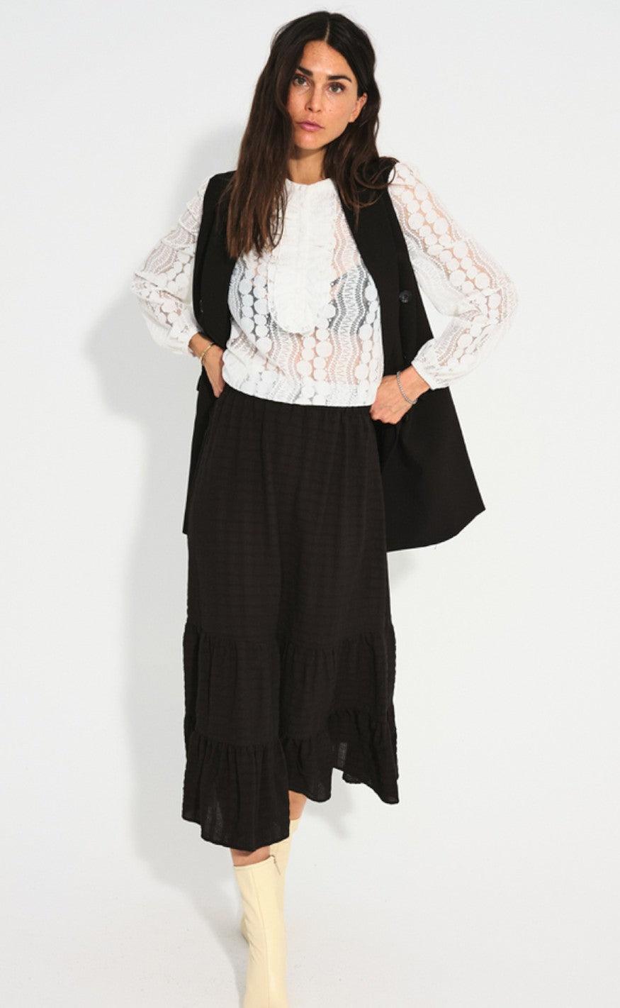 Freequent Bluse - Gro - Off White