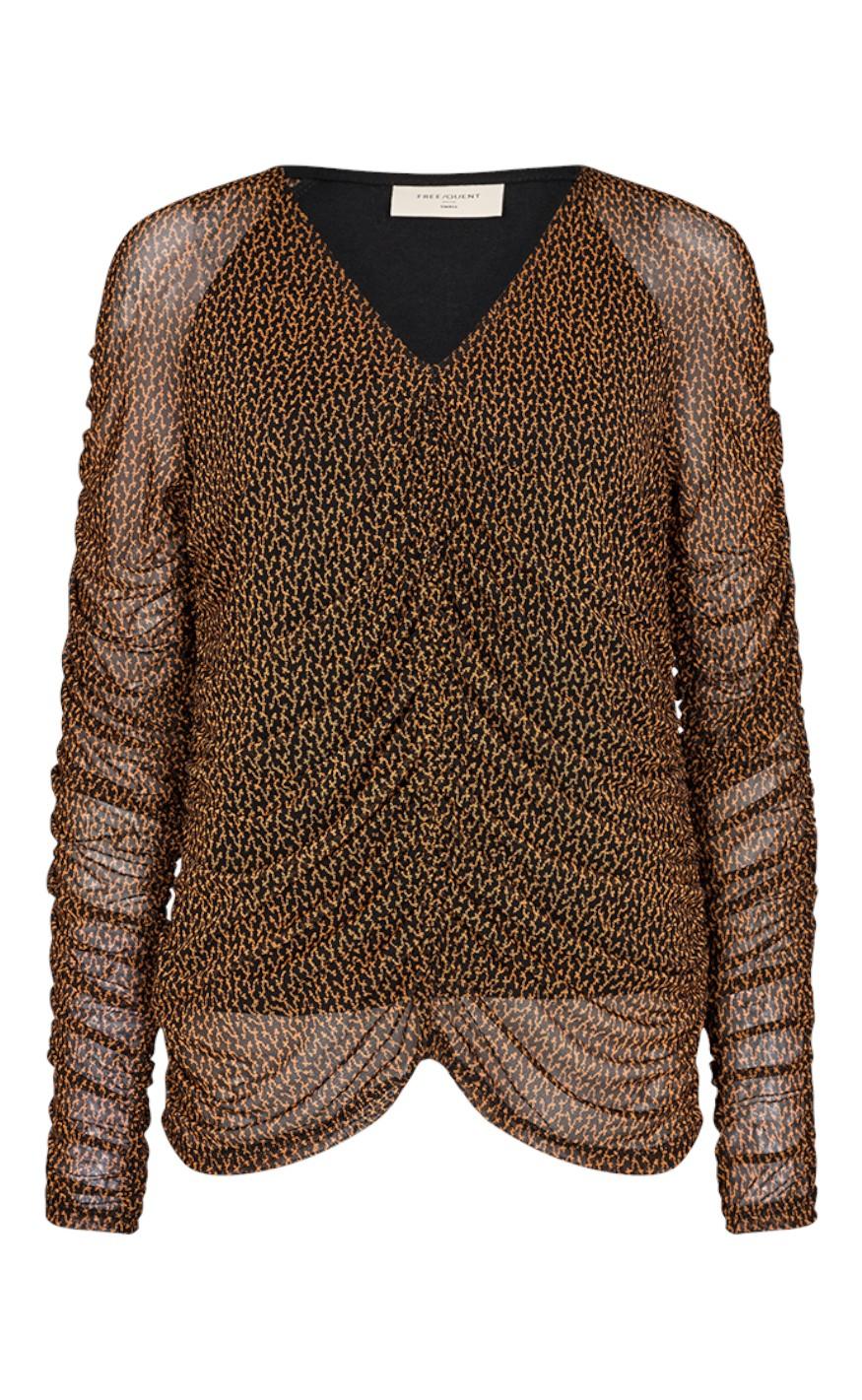 Freequent Bluse - Mono - Black With Roasted Pecan