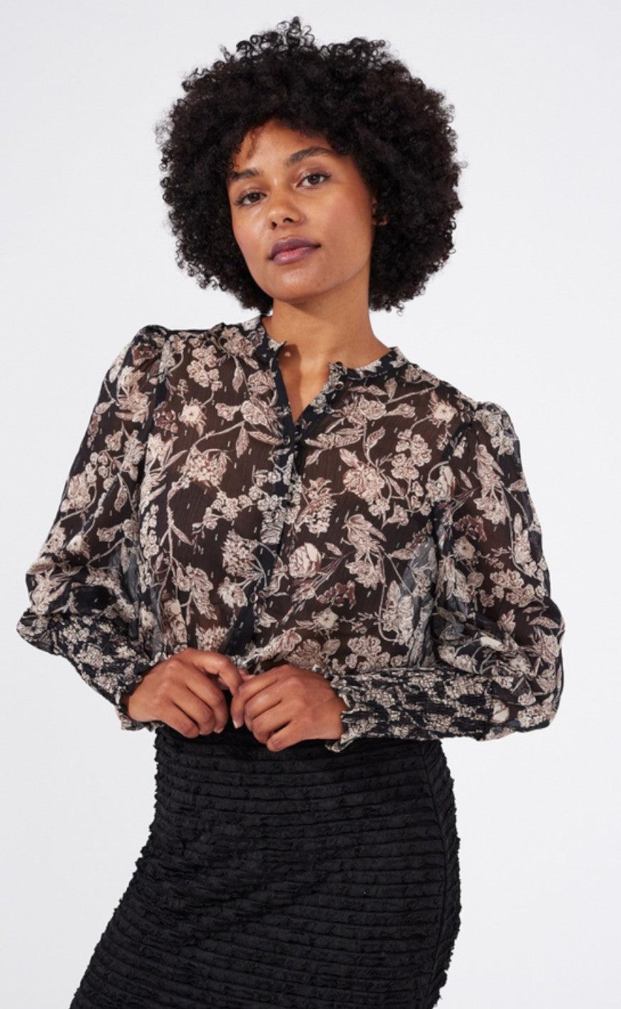 Freequent Bluse - Olona - Black With Walnut