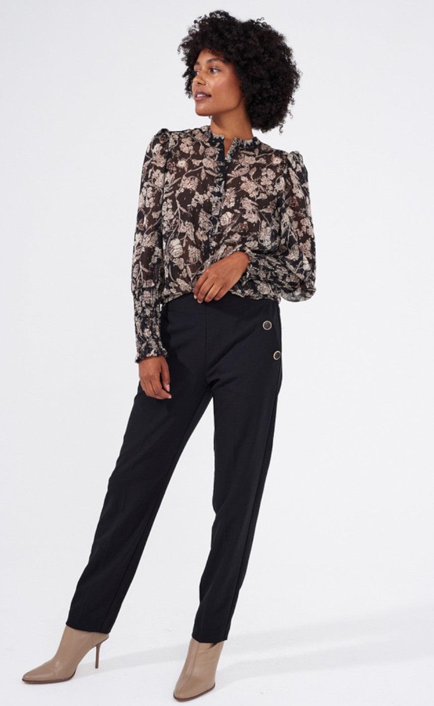 Freequent Bluse - Olona - Black With Walnut