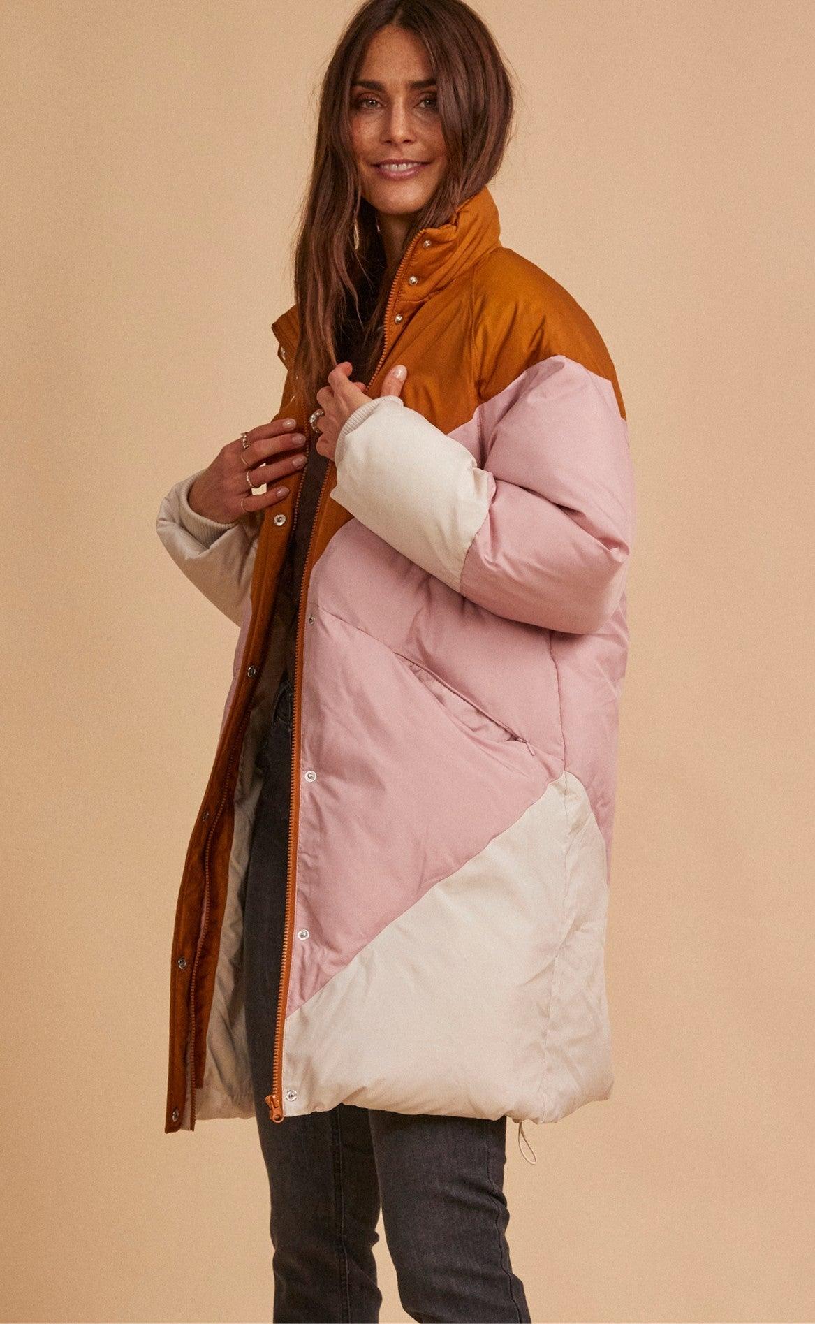 Freequent Jakke - Blocky - Silver Mink With Pale Mauve