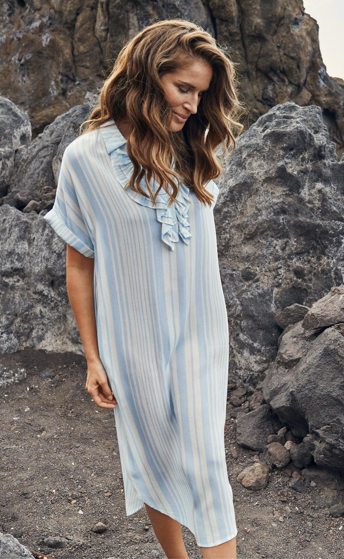Freequent Kjole - Dea Flounce - Chambray Blue Mix