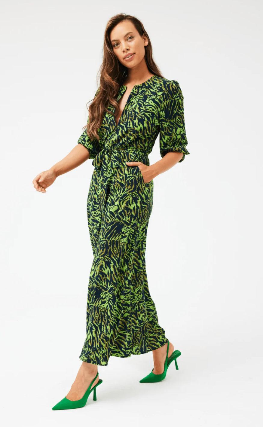 Freequent Kjole - LeSandra - Lime Green W. Black