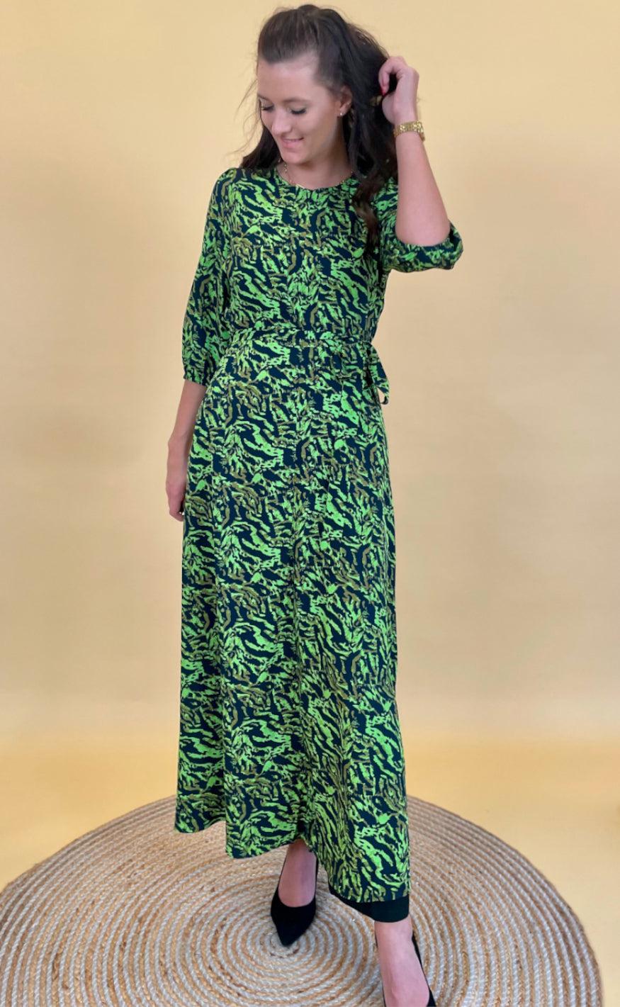 Freequent Kjole - LeSandra - Lime Green W. Black