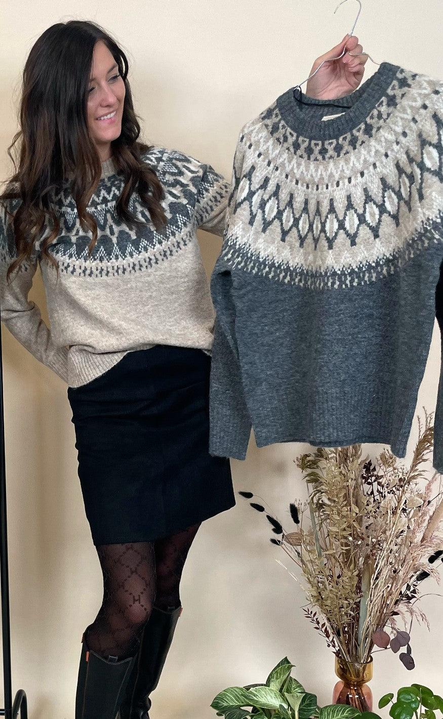 Freequent Pullover - Merla - Grey Mel With Silver Mink