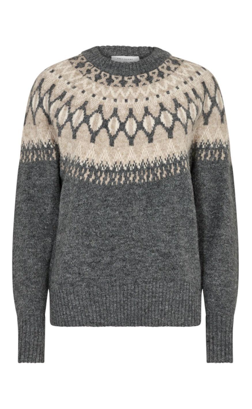 Freequent Pullover - Merla - Grey Mel With Silver Mink