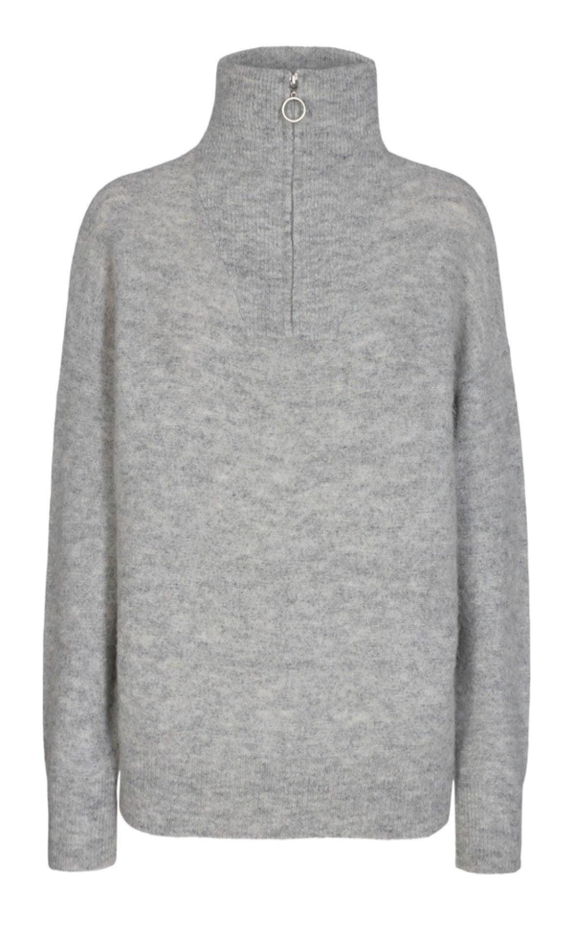 Freequent Pullover - Moto Zip - Medium Grey combi