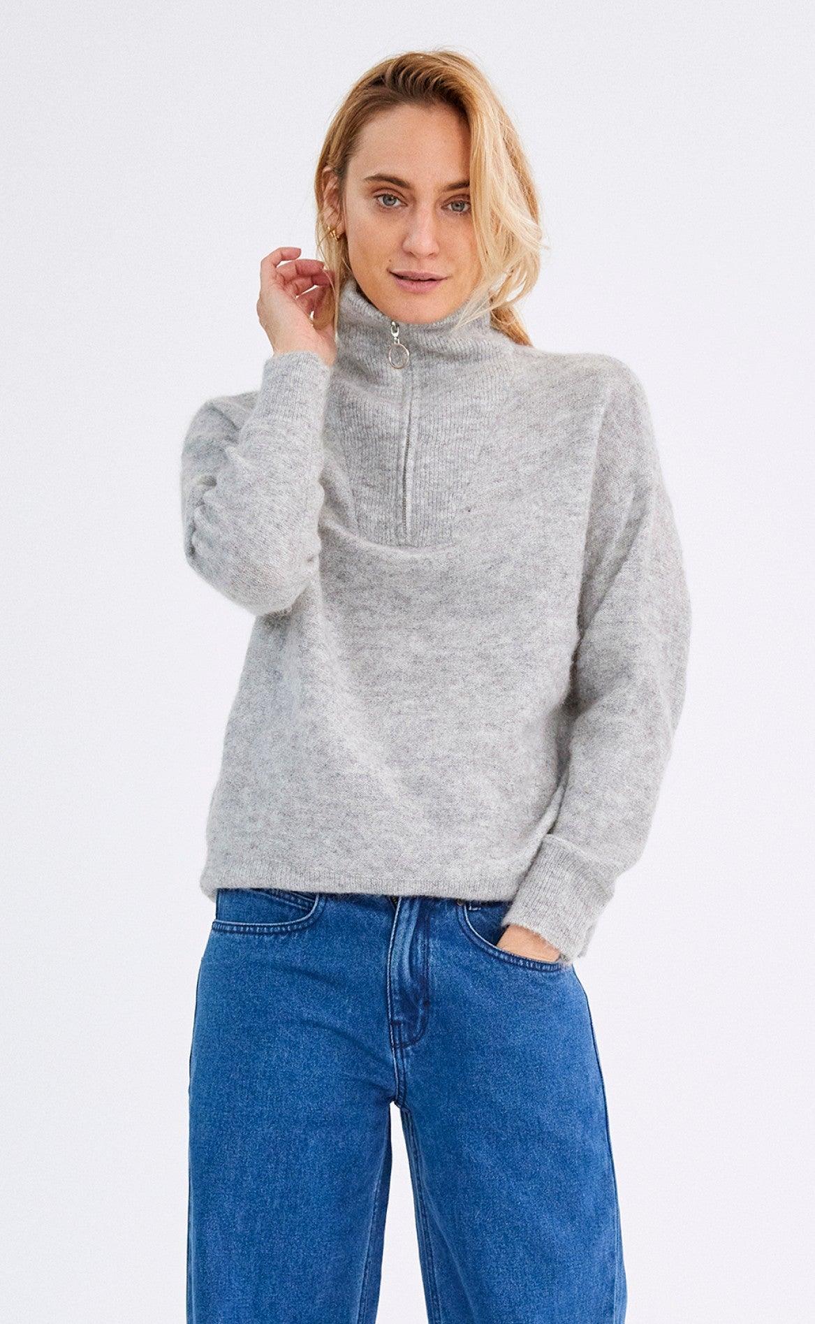 Freequent Pullover - Moto Zip - Medium Grey combi