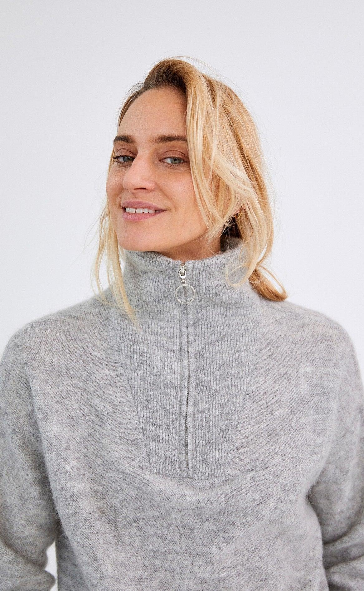 Freequent Pullover - Moto Zip - Medium Grey combi