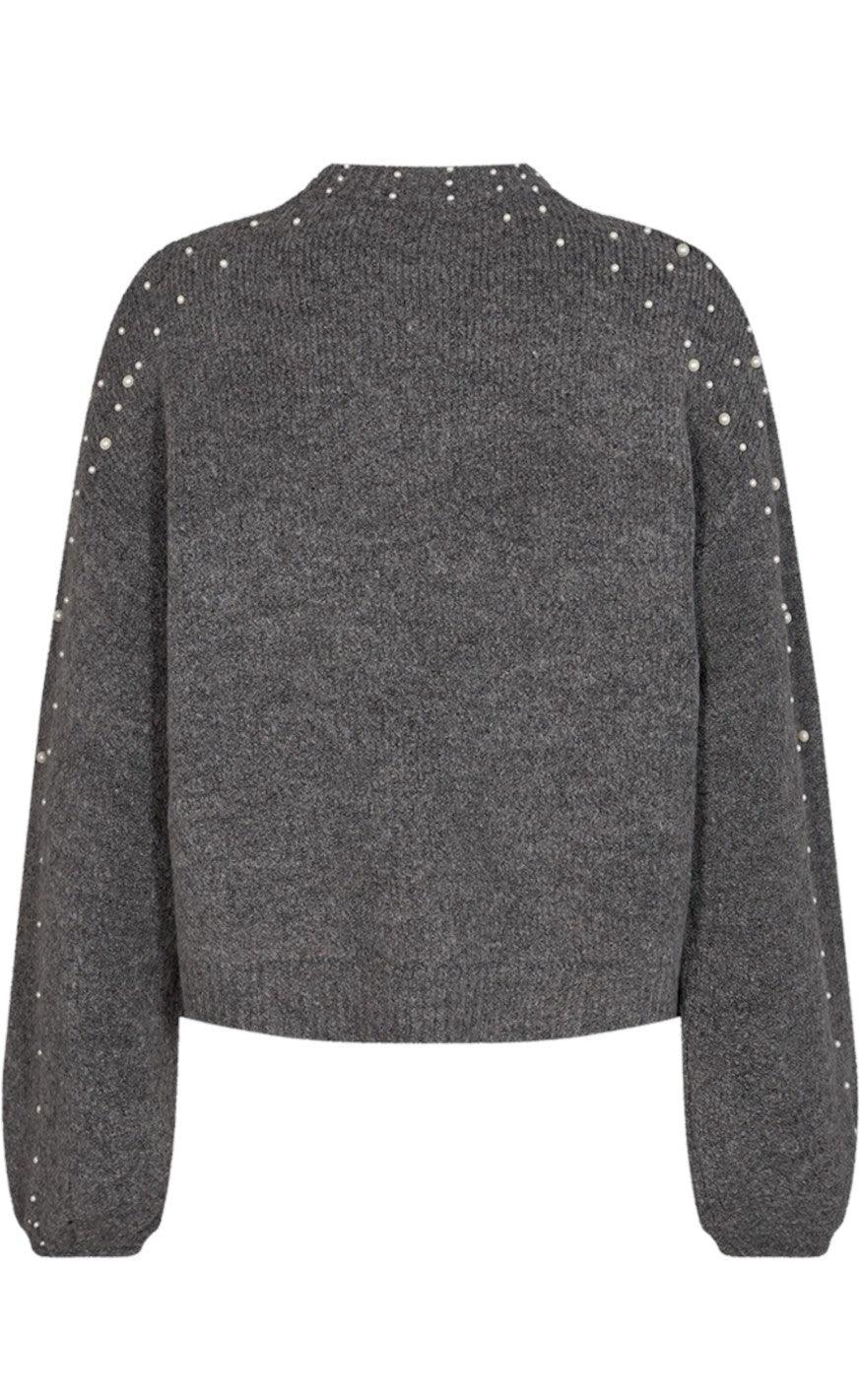 Freequent Pullover - Pearl - Dark Grey Melange