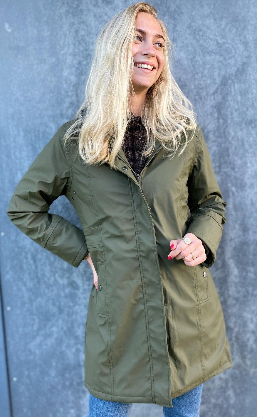Freequent Regnjakke - Waist - Olive Night