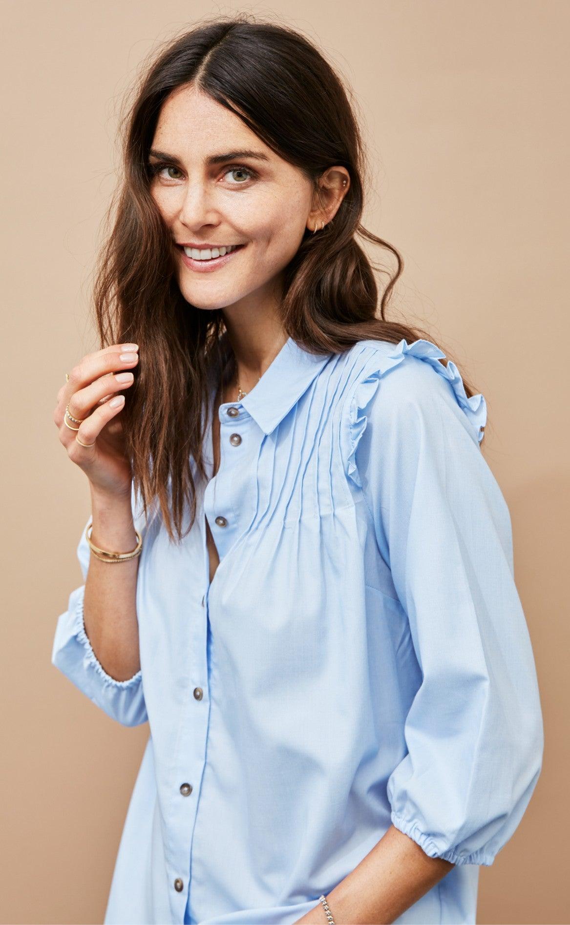 Freequent Skjorte - Flynn Frill - Chambray Blue