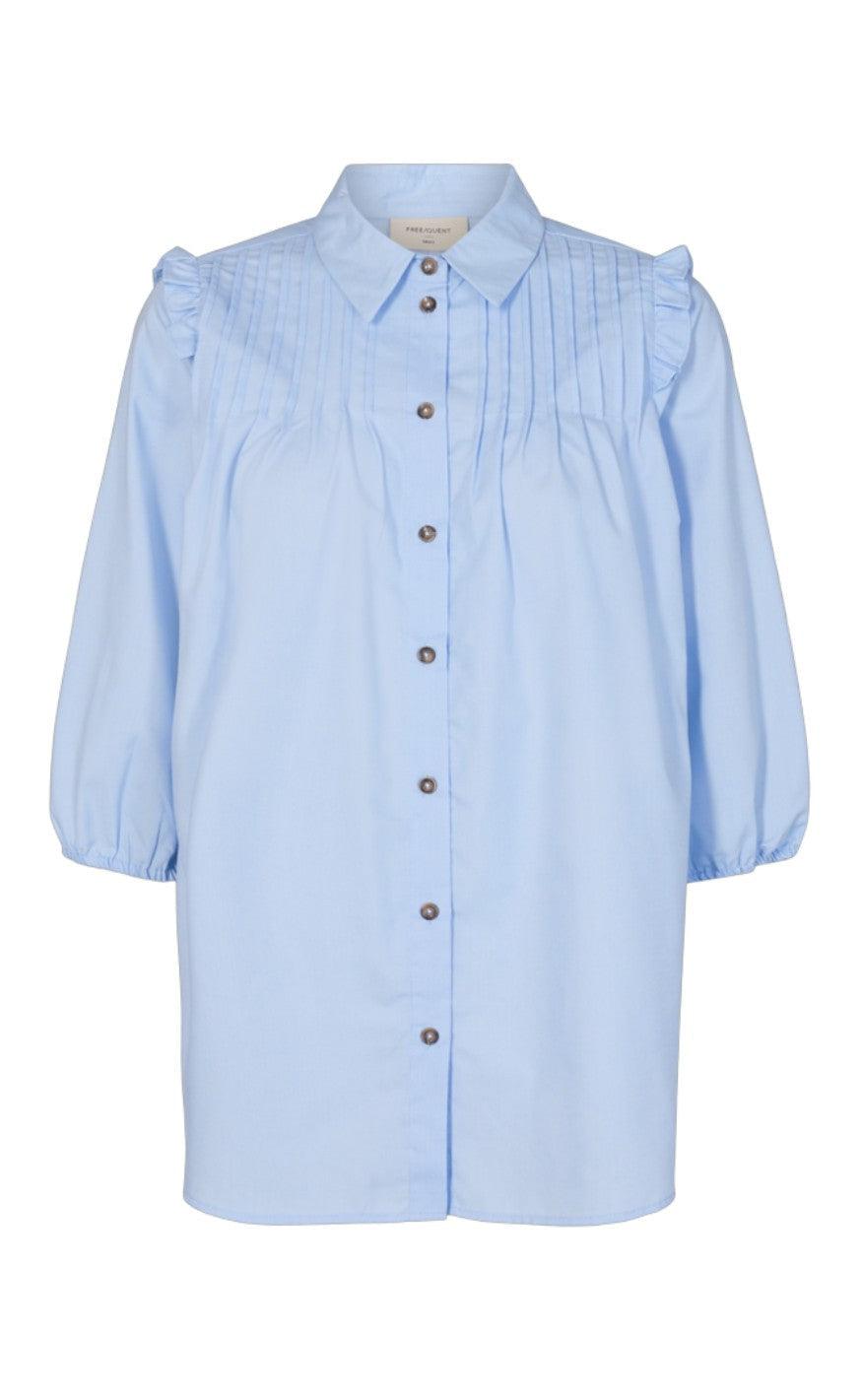 Freequent Skjorte - Flynn Frill - Chambray Blue