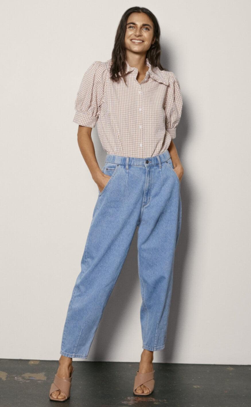 Freequent Skjorte - Gingham - Beige Sand
