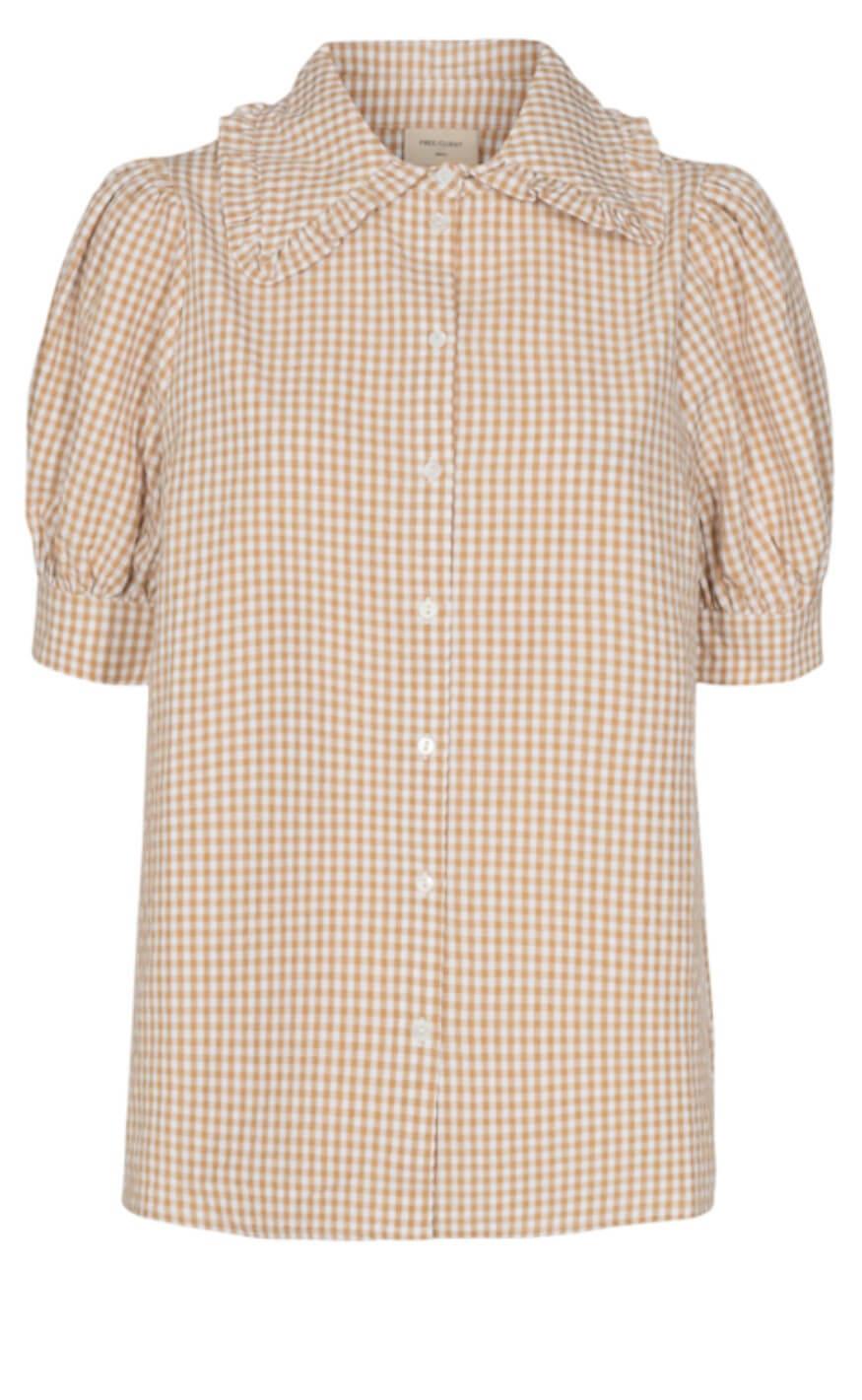 Freequent Skjorte - Gingham - Beige Sand