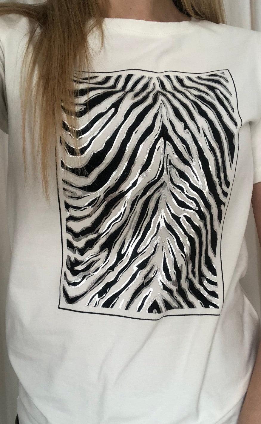 Freequent T-shirt - Nola - Zebra Off White