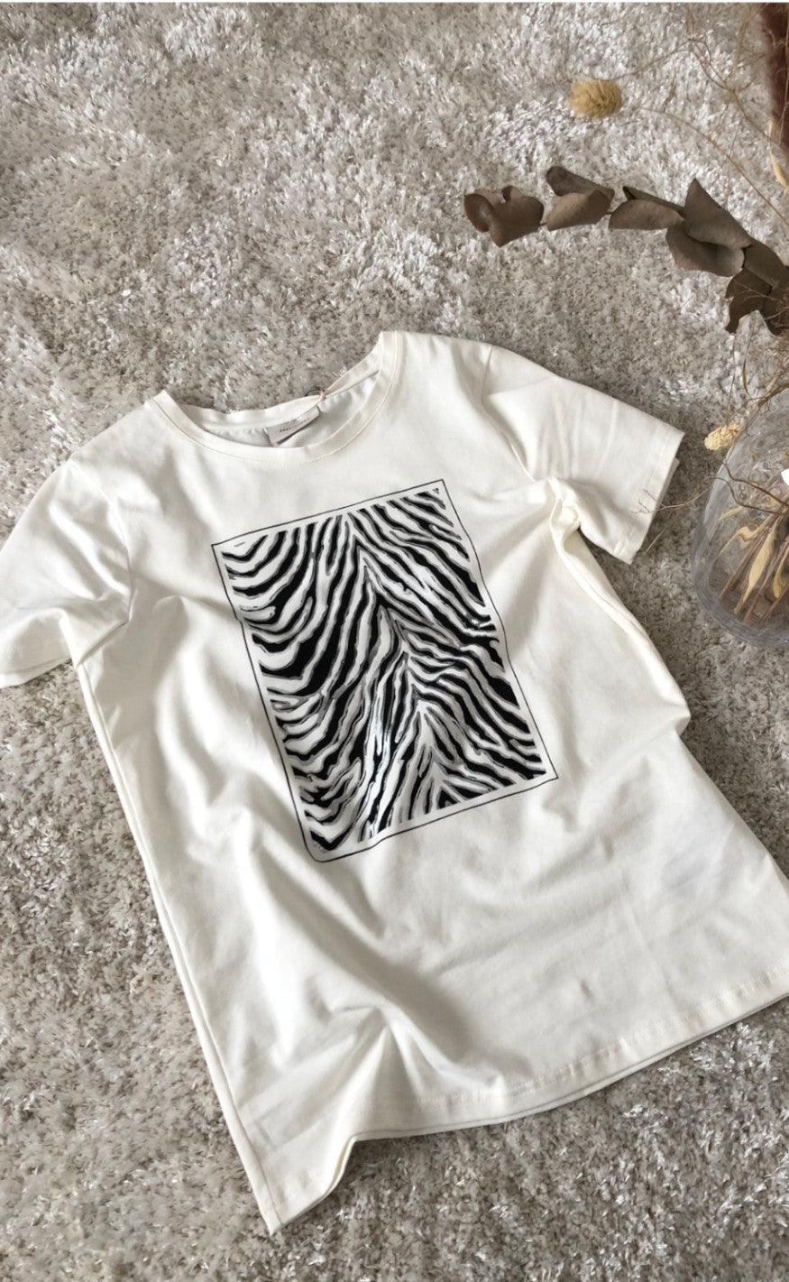 Freequent T-shirt - Nola - Zebra Off White