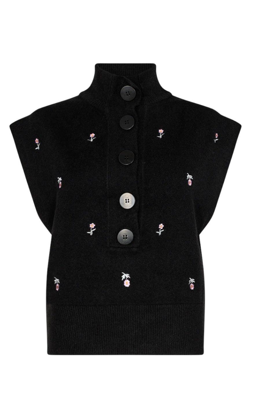 Freequent Vest - Bila - Black w. Lavender