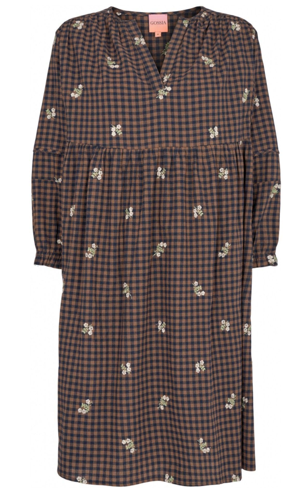 Gossia Kjole - Kaia - Camel Navy Check