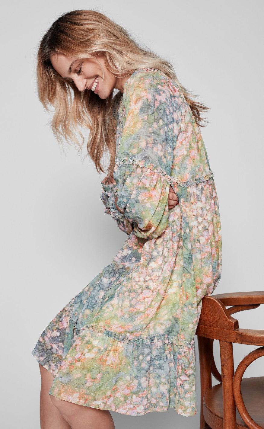 Gustav kjole - Joy Chiffon - Green / Rose