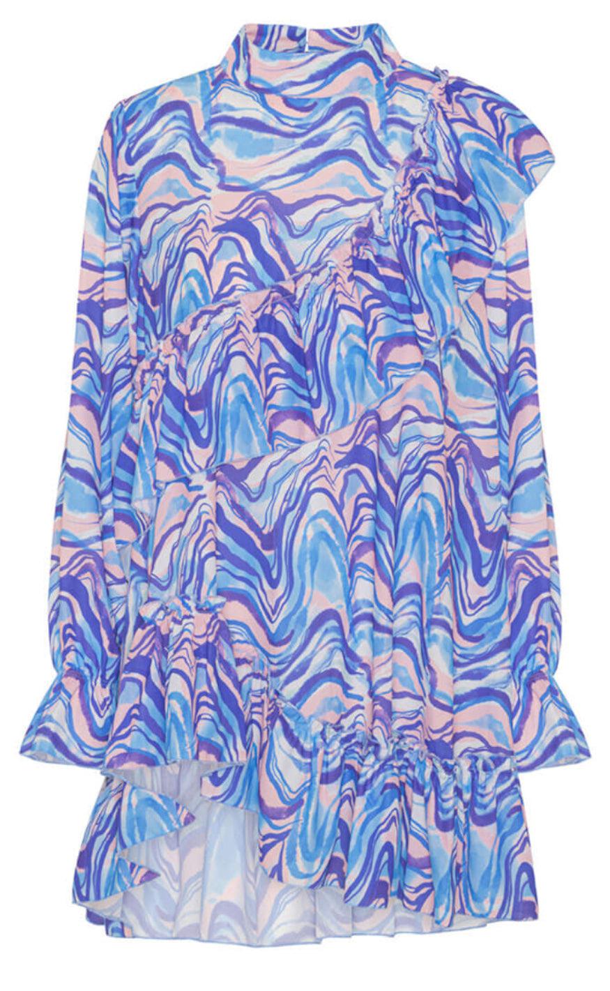 Hunkøn Bluse - Mabel Ruffle - Blue Swirl Art Print