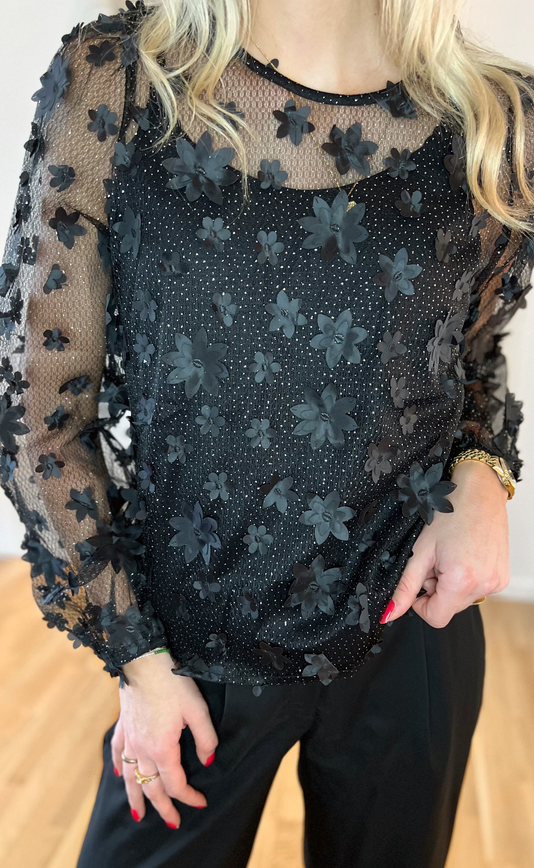 Liberte Bluse - Lamilla - Black Glitter Flower