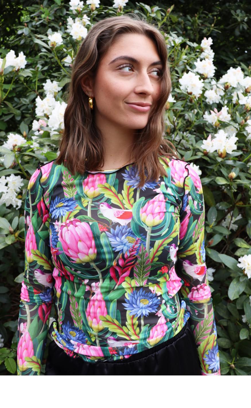 Liberte Bluse - Mesh - Flower Bird Black
