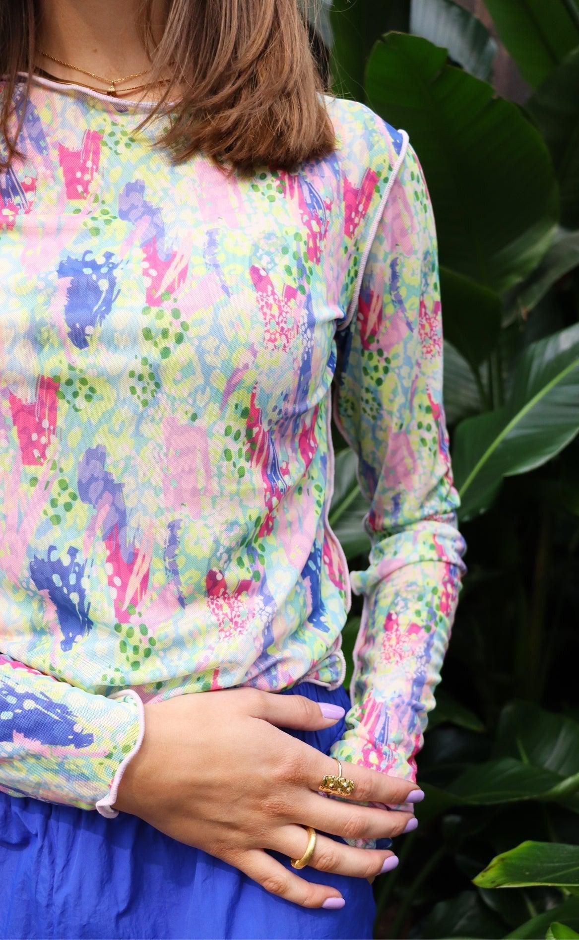 Liberte Bluse - Mesh - Limegreen Pastel leo