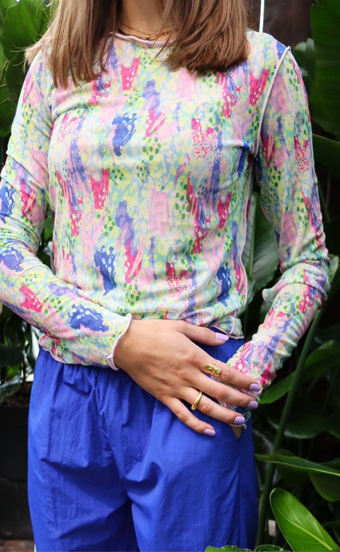 Liberte Bluse - Mesh - Limegreen Pastel leo