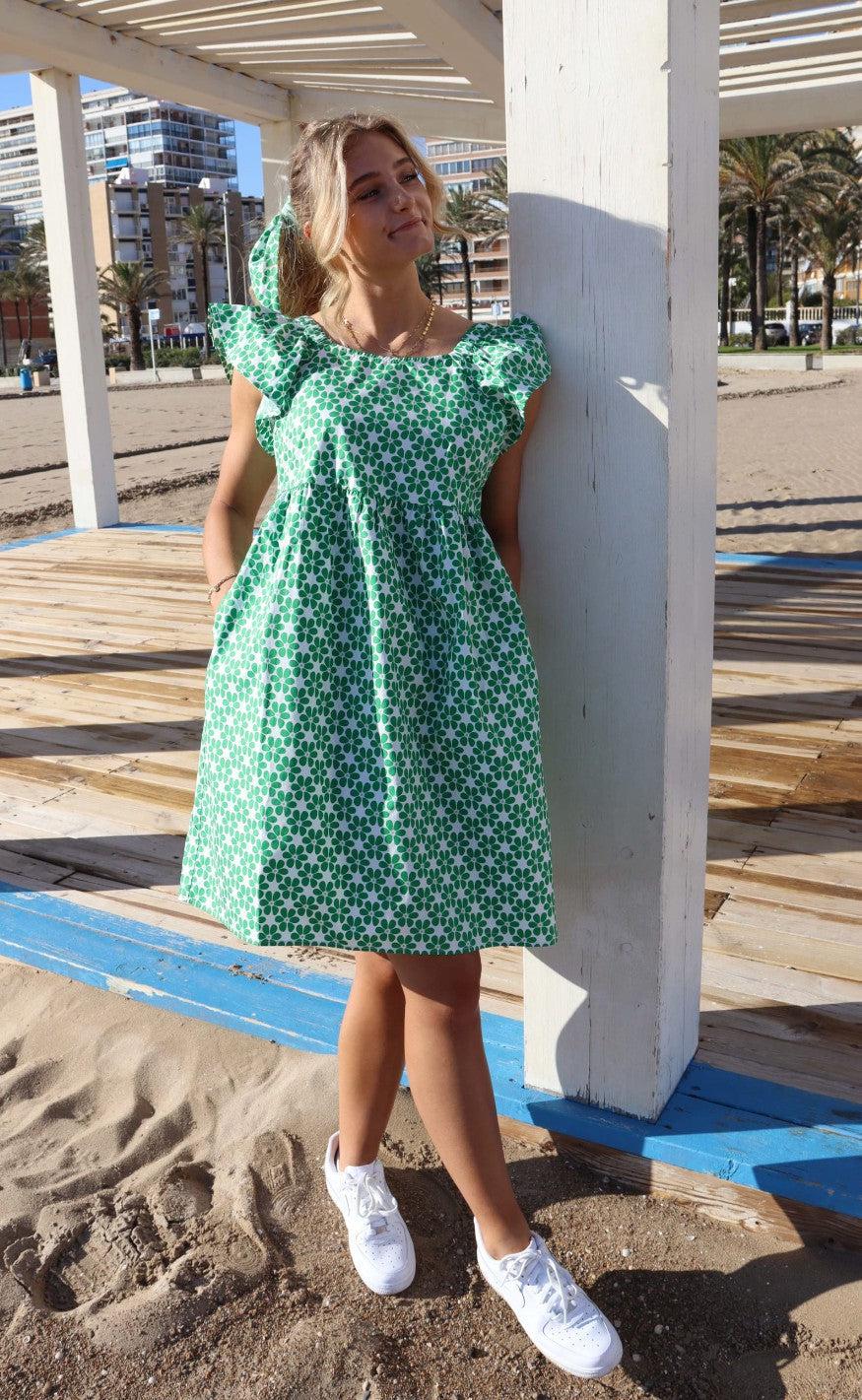 Liberte Kjole - Gina - Green Flower