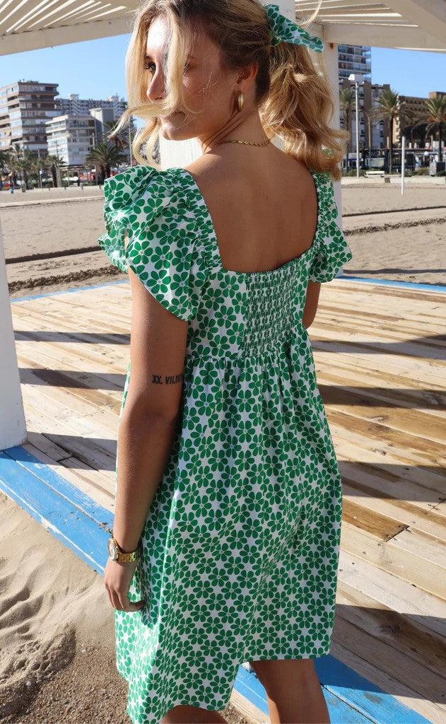 Liberte Kjole - Gina - Green Flower