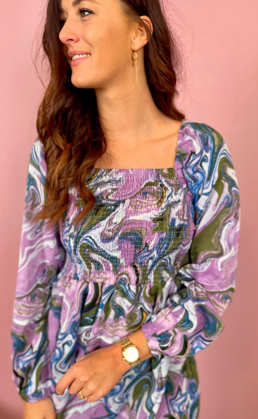 Liberte Kjole - Gro - Army Lavender Marble