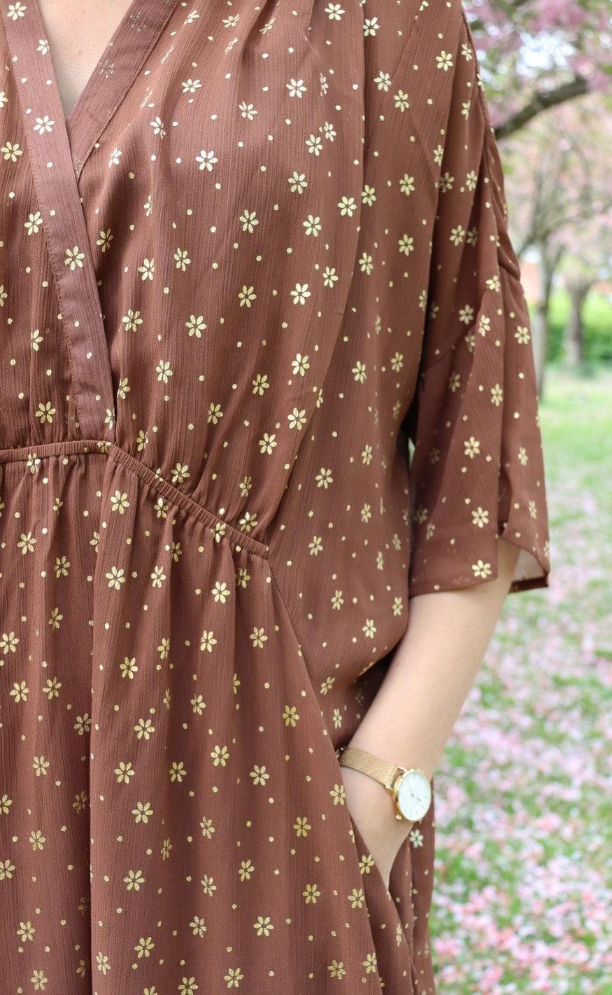 Liberte Kjole - Karoline - Brown Gold Flower