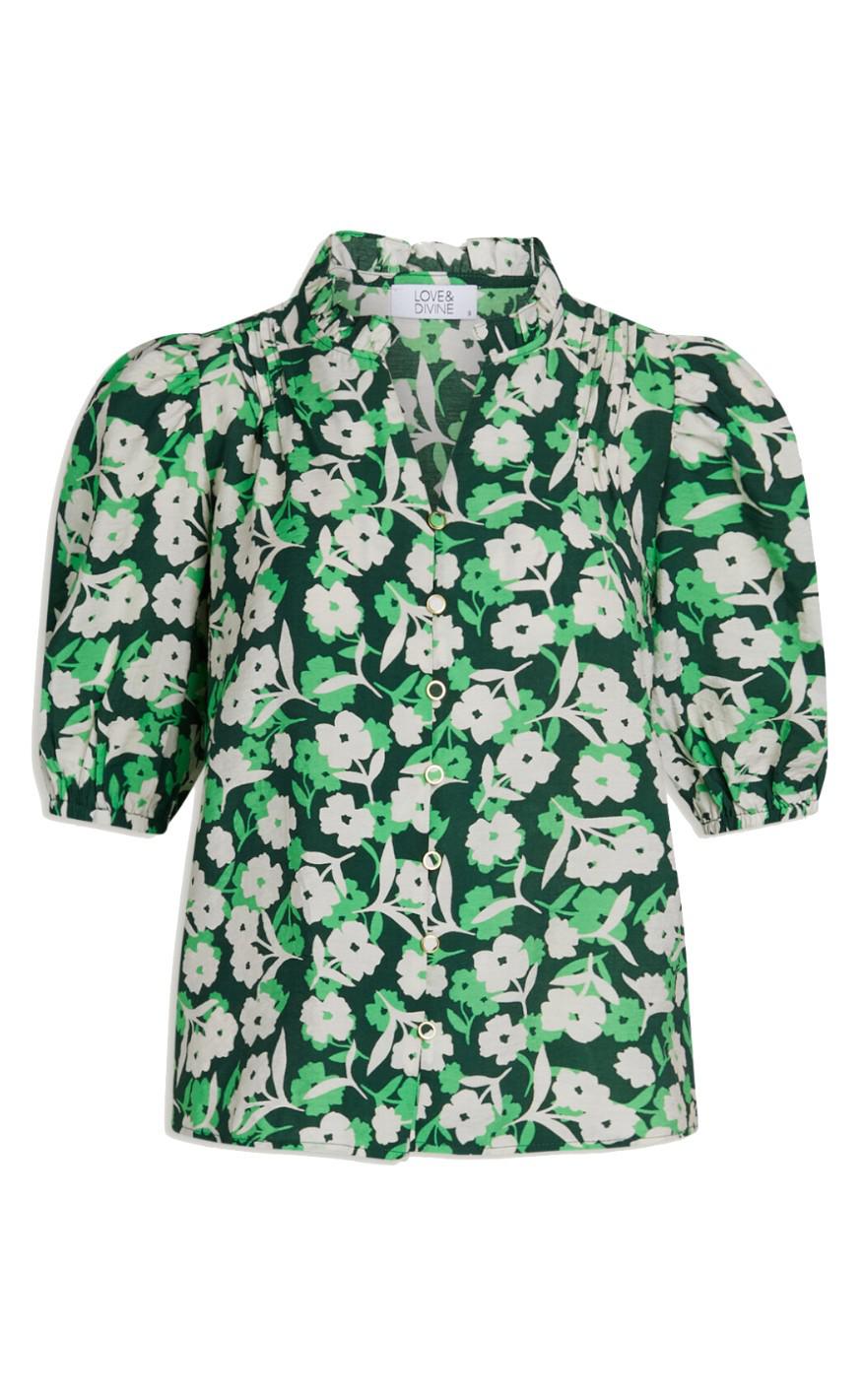Love & Divine Bluse - Love628-5 - Green Flower
