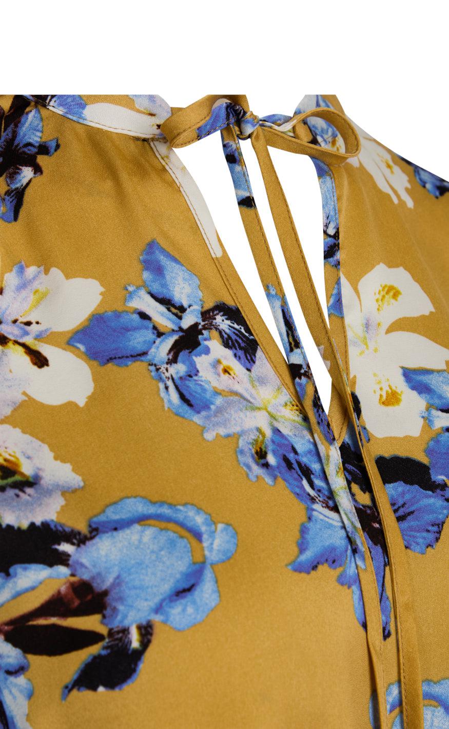 Love & Divine Bluse - Love916-1 - Golden/Blue Flower