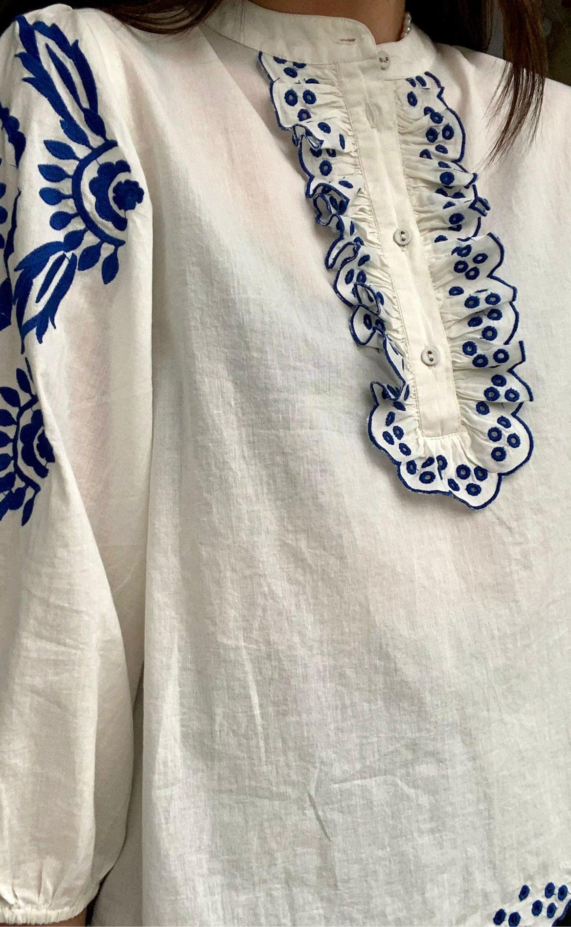 Love & Divine Bluse - Love968 - Cream/Blue